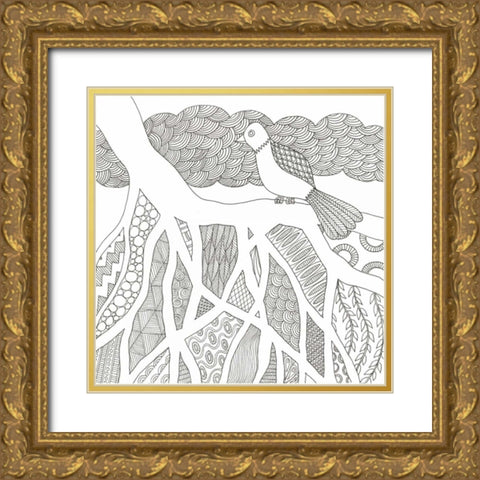 Feathers In The Storm Gold Ornate Wood Framed Art Print with Double Matting by Varacek, Pam