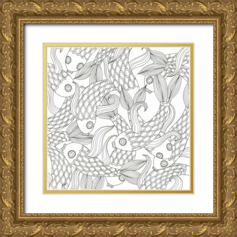 College Of Fish Gold Ornate Wood Framed Art Print with Double Matting by Varacek, Pam