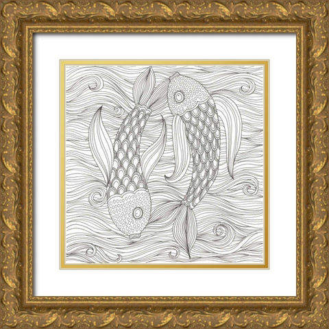 Fish Ying And Yang Gold Ornate Wood Framed Art Print with Double Matting by Varacek, Pam