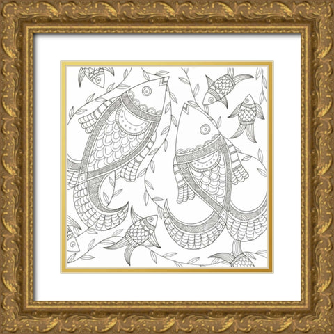 Fish In The Wild Gold Ornate Wood Framed Art Print with Double Matting by Varacek, Pam