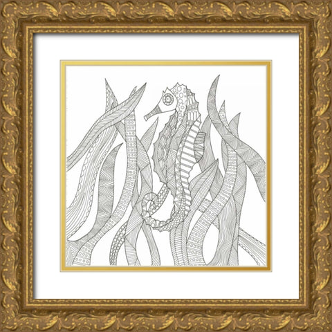 Seahorse In The Forest Gold Ornate Wood Framed Art Print with Double Matting by Varacek, Pam