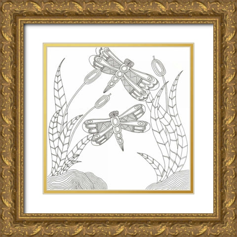 Dragons In The Sky Gold Ornate Wood Framed Art Print with Double Matting by Varacek, Pam
