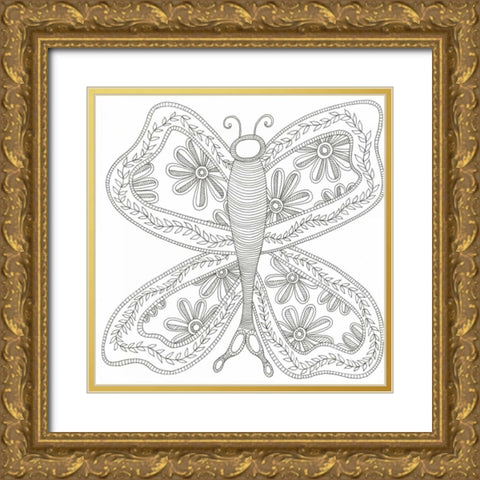 Herbal Butterfly Gold Ornate Wood Framed Art Print with Double Matting by Varacek, Pam