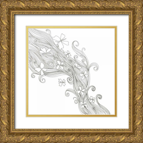 Butterflies In The Wind Gold Ornate Wood Framed Art Print with Double Matting by Varacek, Pam
