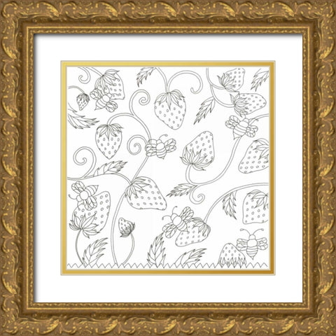 Strawberry Field Gold Ornate Wood Framed Art Print with Double Matting by Varacek, Pam