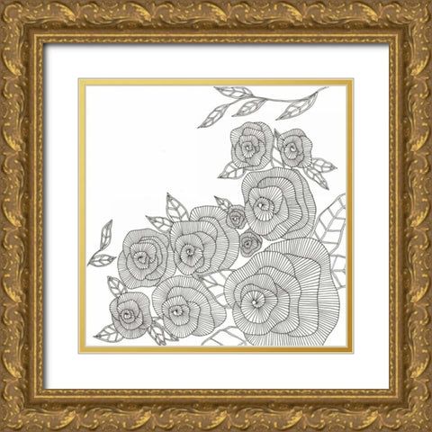 Blooming Roses Gold Ornate Wood Framed Art Print with Double Matting by Varacek, Pam