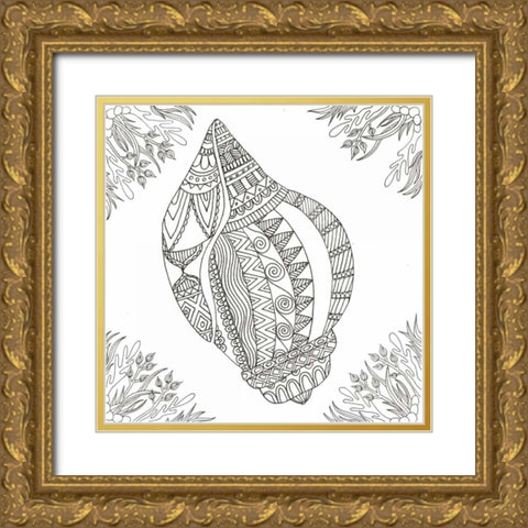 Seashell Within Weeds Gold Ornate Wood Framed Art Print with Double Matting by Varacek, Pam