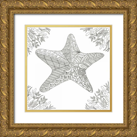 Starfish Amongst Weeds Gold Ornate Wood Framed Art Print with Double Matting by Varacek, Pam