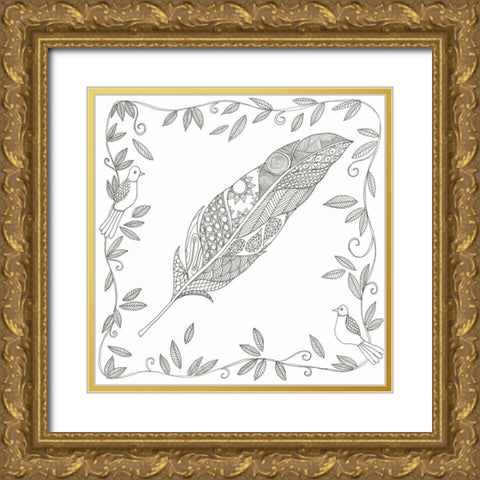 Fallen Feather Gold Ornate Wood Framed Art Print with Double Matting by Varacek, Pam