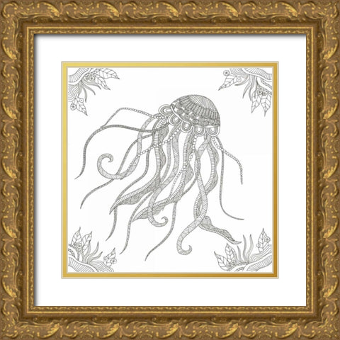Creatures From The Deep Gold Ornate Wood Framed Art Print with Double Matting by Varacek, Pam