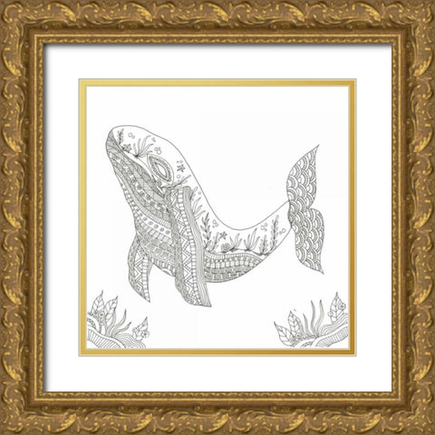 Humpback From The Deep Gold Ornate Wood Framed Art Print with Double Matting by Varacek, Pam