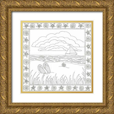 Summer Time Boat Gold Ornate Wood Framed Art Print with Double Matting by Varacek, Pam