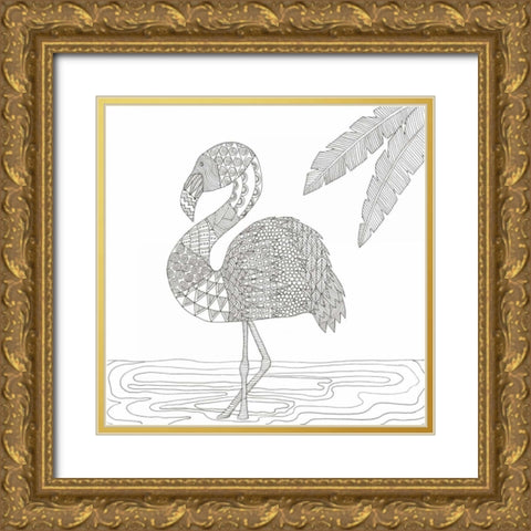 Lost Flamingo Gold Ornate Wood Framed Art Print with Double Matting by Varacek, Pam