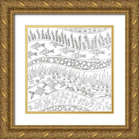 Ocean Rush Gold Ornate Wood Framed Art Print with Double Matting by Varacek, Pam