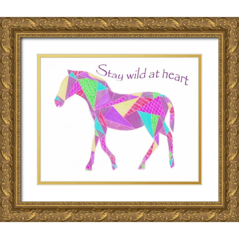 Colorpoly Horsia Stay Wild Gold Ornate Wood Framed Art Print with Double Matting by Varacek, Pam