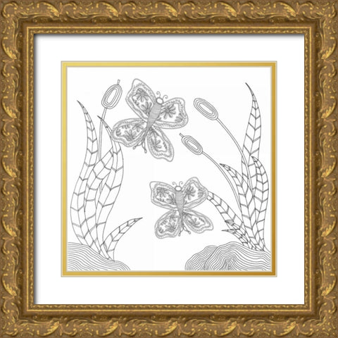 Butterfly Sky Gold Ornate Wood Framed Art Print with Double Matting by Varacek, Pam