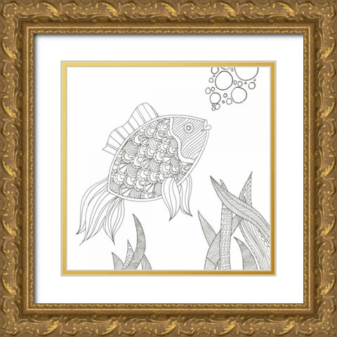 Fish Bubbles Gold Ornate Wood Framed Art Print with Double Matting by Varacek, Pam