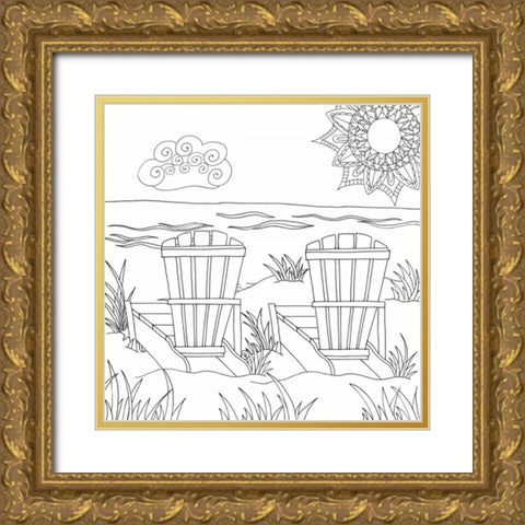 Beach Day Gold Ornate Wood Framed Art Print with Double Matting by Varacek, Pam