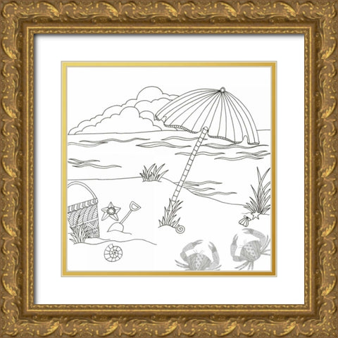 Beach Day Gold Ornate Wood Framed Art Print with Double Matting by Varacek, Pam