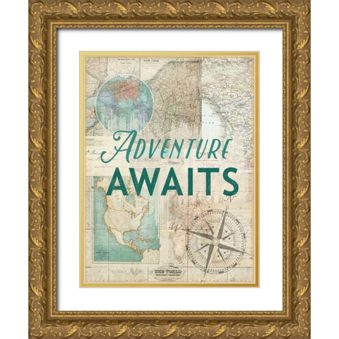 Adventure awaits Gold Ornate Wood Framed Art Print with Double Matting by Lula Bijoux and Company