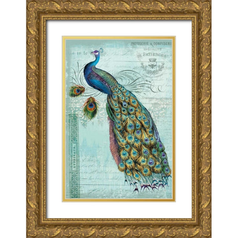 Peacock Teal Nouveau 1 Gold Ornate Wood Framed Art Print with Double Matting by Lula Bijoux and Company