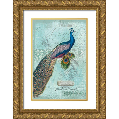 Peacock Nouveau Gold Ornate Wood Framed Art Print with Double Matting by Lula Bijoux and Company