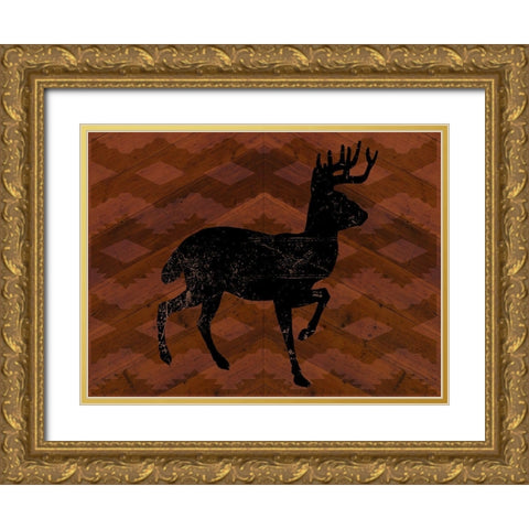Cozy Cabin Deer Gold Ornate Wood Framed Art Print with Double Matting by Lula Bijoux and Company