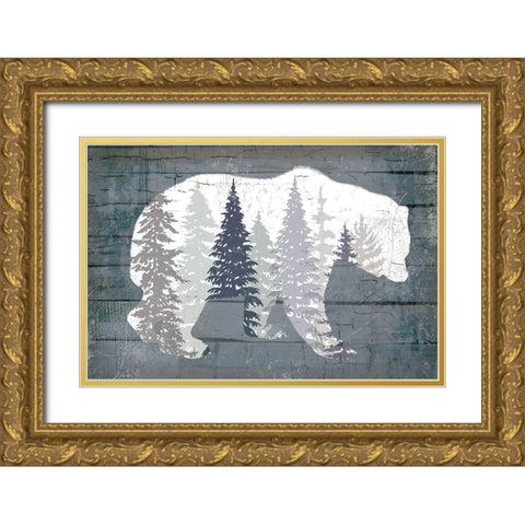 Dark Forest Bear Gold Ornate Wood Framed Art Print with Double Matting by Lula Bijoux and Company