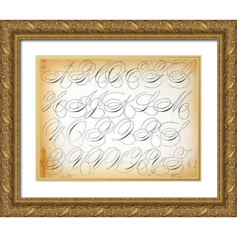 Industrial Scripture Gold Ornate Wood Framed Art Print with Double Matting by Lula Bijoux and Company