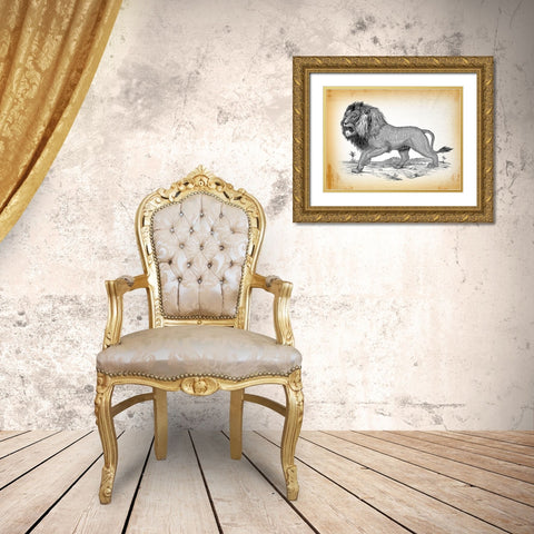 Industrial Lion Gold Ornate Wood Framed Art Print with Double Matting by Lula Bijoux and Company