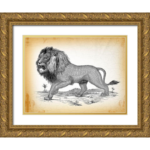 Industrial Lion Gold Ornate Wood Framed Art Print with Double Matting by Lula Bijoux and Company