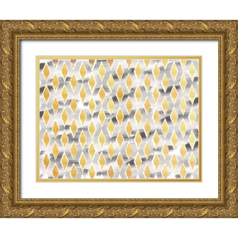Gold And Grey Abstract Gold Ornate Wood Framed Art Print with Double Matting by Lula Bijoux and Company