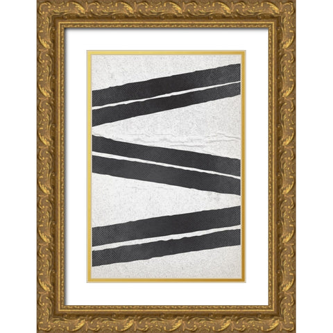 BW Minimalist Zig Zag 1 Gold Ornate Wood Framed Art Print with Double Matting by Lula Bijoux and Company