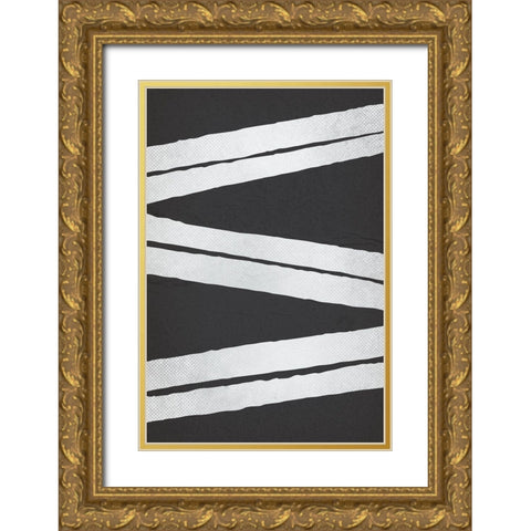 BW Minimalist Zig Zag 2 Gold Ornate Wood Framed Art Print with Double Matting by Lula Bijoux and Company