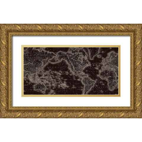New World Map Gold Ornate Wood Framed Art Print with Double Matting by Lula Bijoux and Company