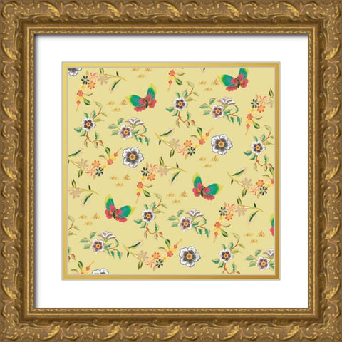 Kimono Quilt Toss 2 Gold Ornate Wood Framed Art Print with Double Matting by Allen, Candace