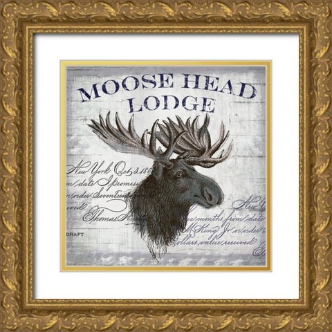 Moose Head Lodge Gold Ornate Wood Framed Art Print with Double Matting by Lula Bijoux and Company