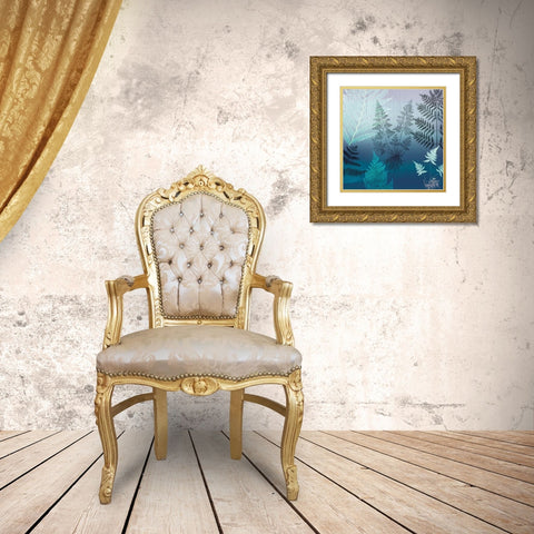 Ferns Navy Gold Ornate Wood Framed Art Print with Double Matting by Lula Bijoux and Company