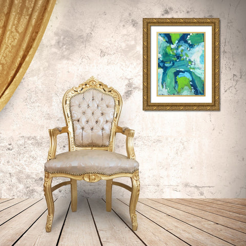 Abstract Bluegreen 1 Gold Ornate Wood Framed Art Print with Double Matting by Jenner, Roya
