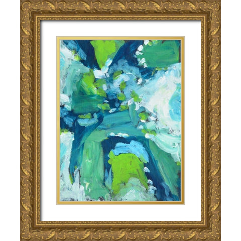 Abstract Bluegreen 1 Gold Ornate Wood Framed Art Print with Double Matting by Jenner, Roya