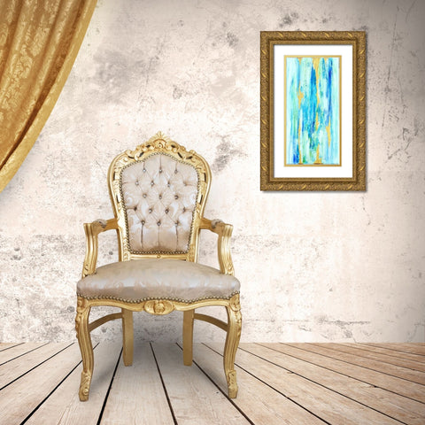Blue Gold Abstract Gold Ornate Wood Framed Art Print with Double Matting by Jenner, Roya
