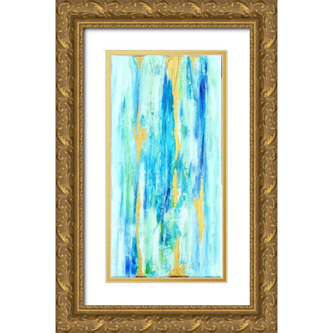 Blue Gold Abstract Gold Ornate Wood Framed Art Print with Double Matting by Jenner, Roya