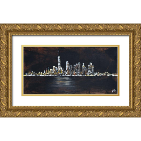 Abstract NYC Skyline Gold Ornate Wood Framed Art Print with Double Matting by Jenner, Roya