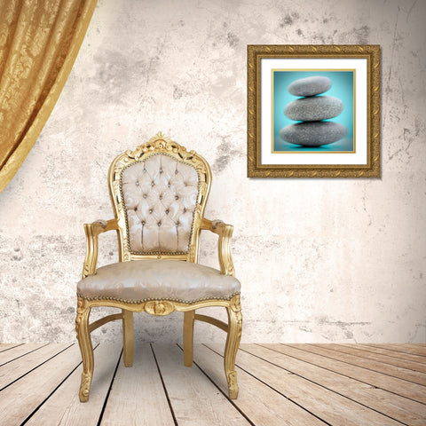 Stacking Stones 1 Teal Gold Ornate Wood Framed Art Print with Double Matting by De Carvalho, Sandro