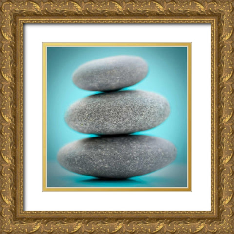 Stacking Stones 1 Teal Gold Ornate Wood Framed Art Print with Double Matting by De Carvalho, Sandro