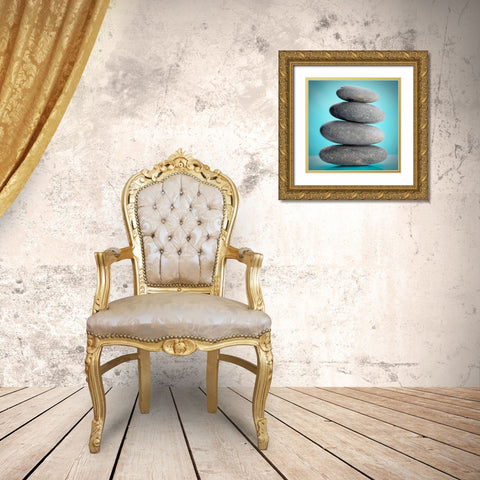 Stacking Stones 2 Teal Gold Ornate Wood Framed Art Print with Double Matting by De Carvalho, Sandro