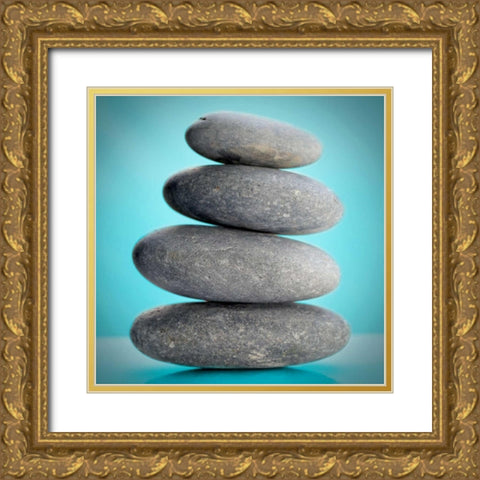 Stacking Stones 2 Teal Gold Ornate Wood Framed Art Print with Double Matting by De Carvalho, Sandro