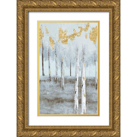 Birch Metallic Gray Day 2 Gold Ornate Wood Framed Art Print with Double Matting by Sunny
