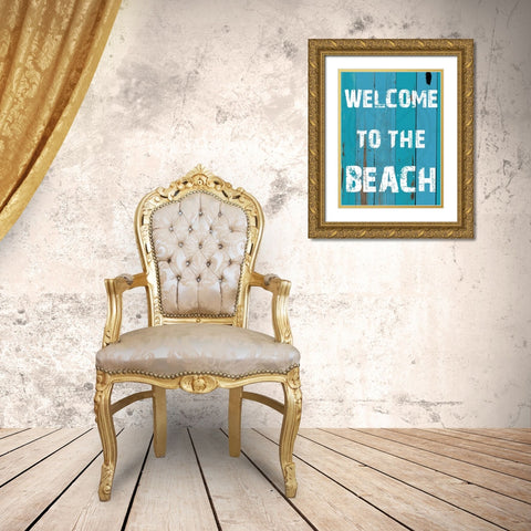 Welcome To The Beach Gold Ornate Wood Framed Art Print with Double Matting by Lewis, Sheldon