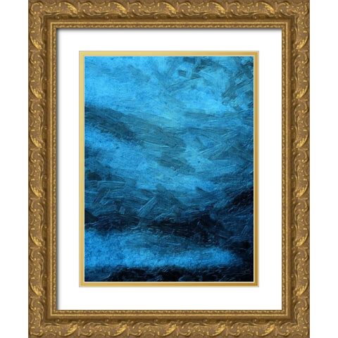 Indigo Bruch Strokes Abstract Gold Ornate Wood Framed Art Print with Double Matting by Lewis, Sheldon